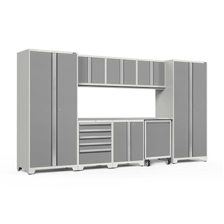 Newage Products Pro Series 9 Piece Garage Cabinet Set with Stainless Steel Top, White 56856